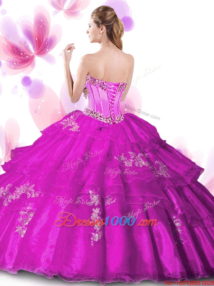 Trendy Coral Red Organza Lace Up Sweetheart Sleeveless Floor Length Quinceanera Dresses Beading and Appliques