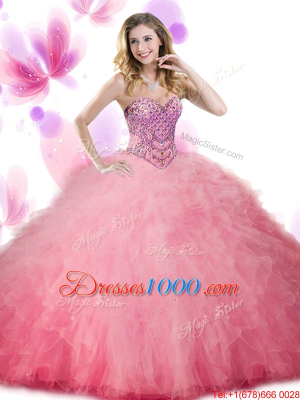 Sleeveless Lace Up Floor Length Beading and Ruffles Sweet 16 Dresses