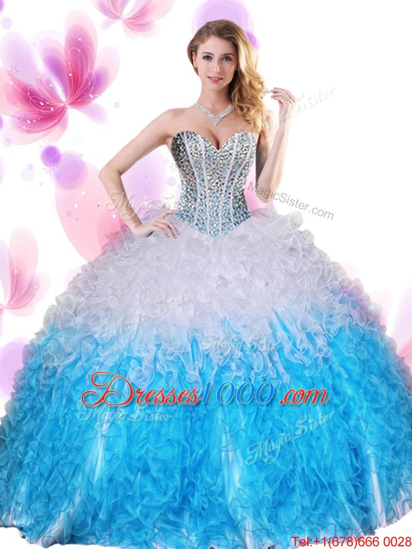 Sleeveless Lace Up Floor Length Beading and Ruffles Ball Gown Prom Dress