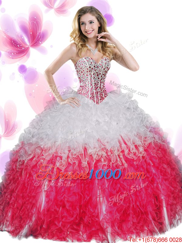 Sleeveless Lace Up Floor Length Beading and Ruffles Ball Gown Prom Dress