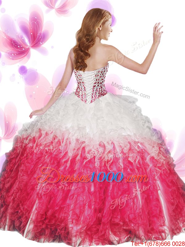 Sleeveless Lace Up Floor Length Beading and Ruffles Ball Gown Prom Dress