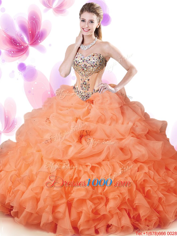 Superior Sleeveless Lace Up Floor Length Beading and Ruffles and Pick Ups 15 Quinceanera Dress