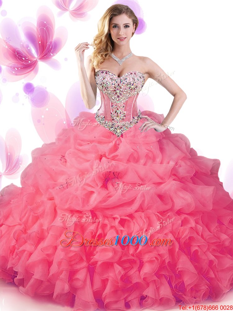 Superior Sleeveless Lace Up Floor Length Beading and Ruffles and Pick Ups 15 Quinceanera Dress