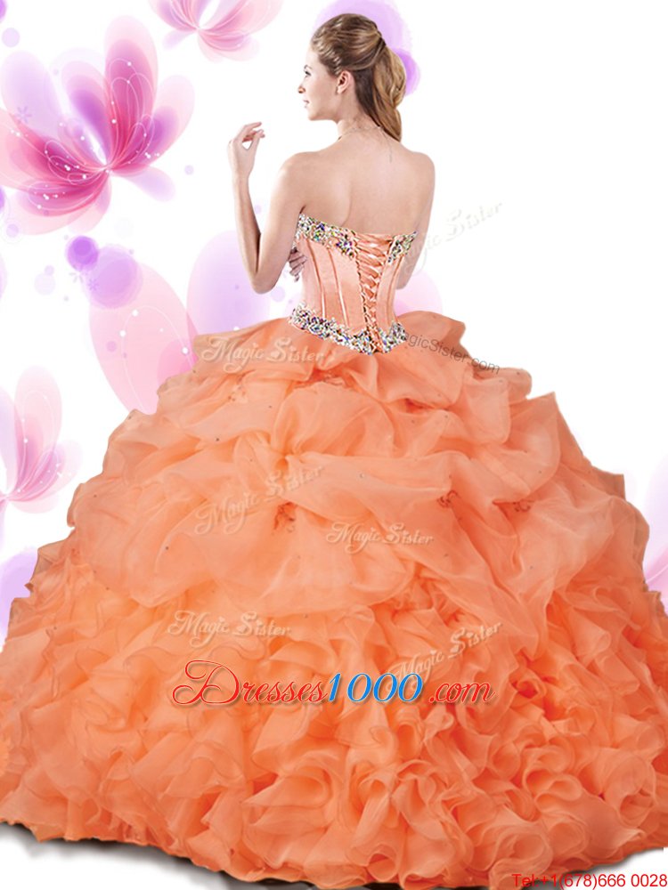 Superior Sleeveless Lace Up Floor Length Beading and Ruffles and Pick Ups 15 Quinceanera Dress