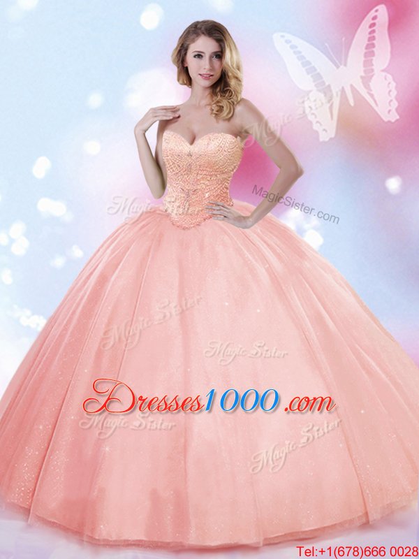 Captivating Tulle Sleeveless Floor Length 15 Quinceanera Dress and Beading