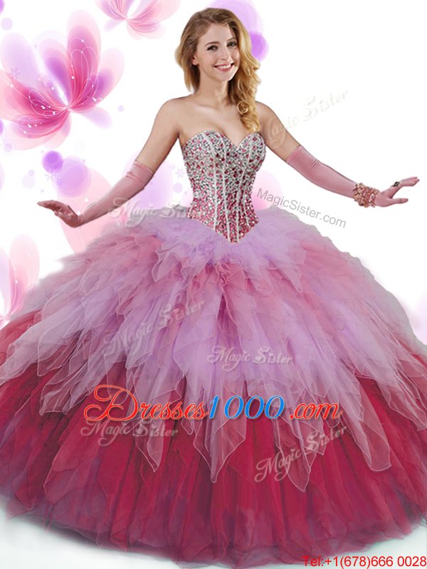 Sleeveless Beading and Ruffles Lace Up Quinceanera Gown