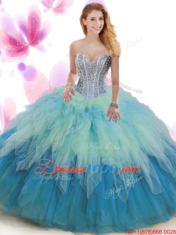 Sleeveless Beading and Ruffles Lace Up Quinceanera Gown