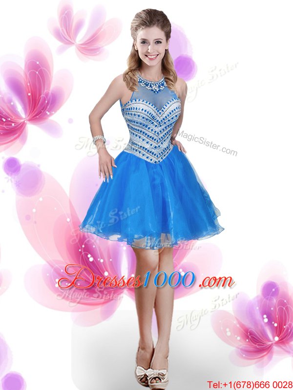 Four Piece Royal Blue Organza Zipper Quinceanera Dresses Sleeveless Floor Length Beading and Pick Ups