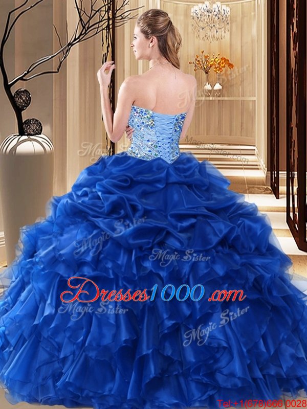 Smart Brush Train Ball Gowns Sweet 16 Dresses Royal Blue Sweetheart Taffeta and Tulle Sleeveless Lace Up