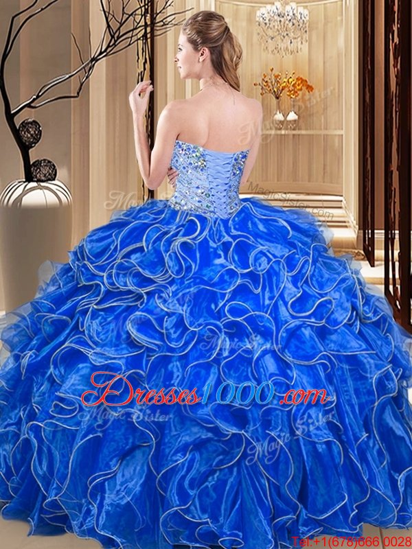 Great Sweetheart Sleeveless Organza Vestidos de Quinceanera Beading and Ruffles Lace Up