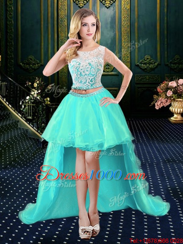 Four Piece Scoop Sequins Blue Sleeveless Tulle and Sequined Lace Up Sweet 16 Quinceanera Dress for Military Ball and Sweet 16 and Quinceanera