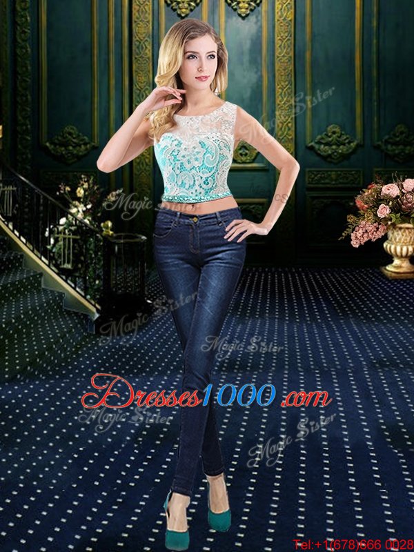 Four Piece Scoop Sequins Blue Sleeveless Tulle and Sequined Lace Up Sweet 16 Quinceanera Dress for Military Ball and Sweet 16 and Quinceanera