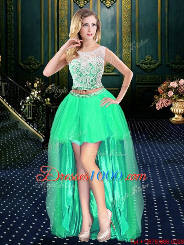 Four Piece Scoop Floor Length Zipper Quinceanera Gown Apple Green and In for Military Ball and Sweet 16 and Quinceanera with Lace and Pick Ups