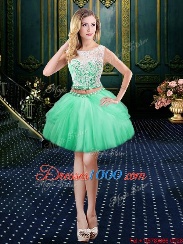 Four Piece Scoop Floor Length Zipper Quinceanera Gown Apple Green and In for Military Ball and Sweet 16 and Quinceanera with Lace and Pick Ups
