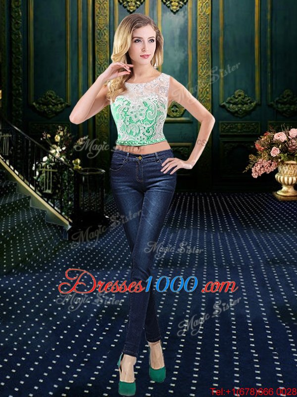 Four Piece Scoop Floor Length Zipper Quinceanera Gown Apple Green and In for Military Ball and Sweet 16 and Quinceanera with Lace and Pick Ups