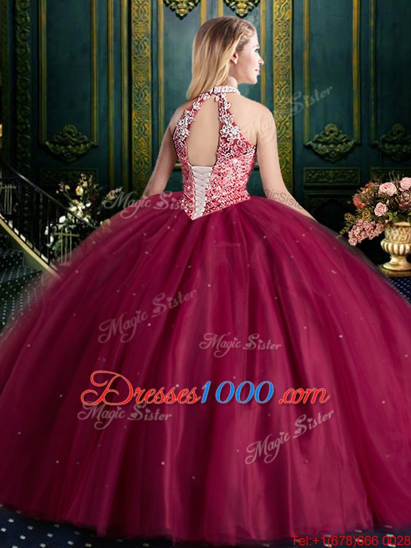 Best Selling Halter Top Sleeveless Tulle Lace Up Quinceanera Gown for Military Ball and Sweet 16 and Quinceanera