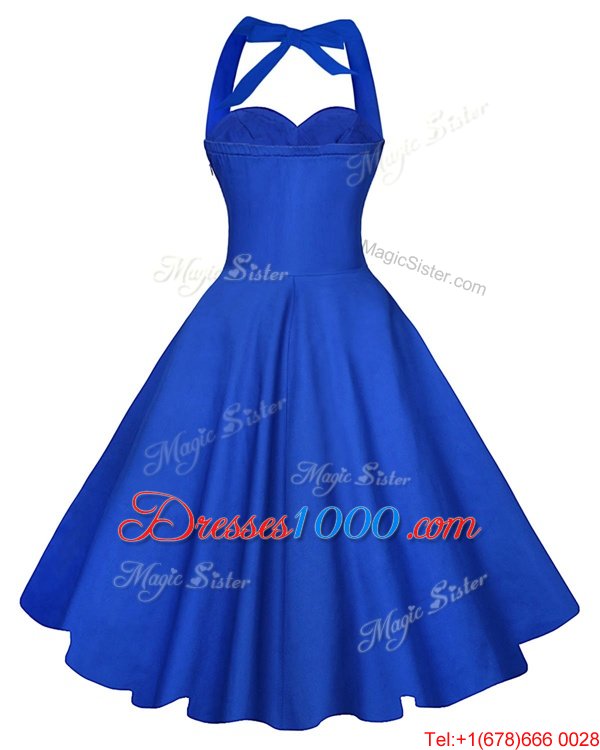Chic Blue A-line Ruching Homecoming Dress Online Backless Satin Sleeveless Knee Length