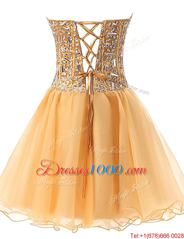 Fashion Knee Length A-line Sleeveless Champagne Party Dress for Girls Lace Up