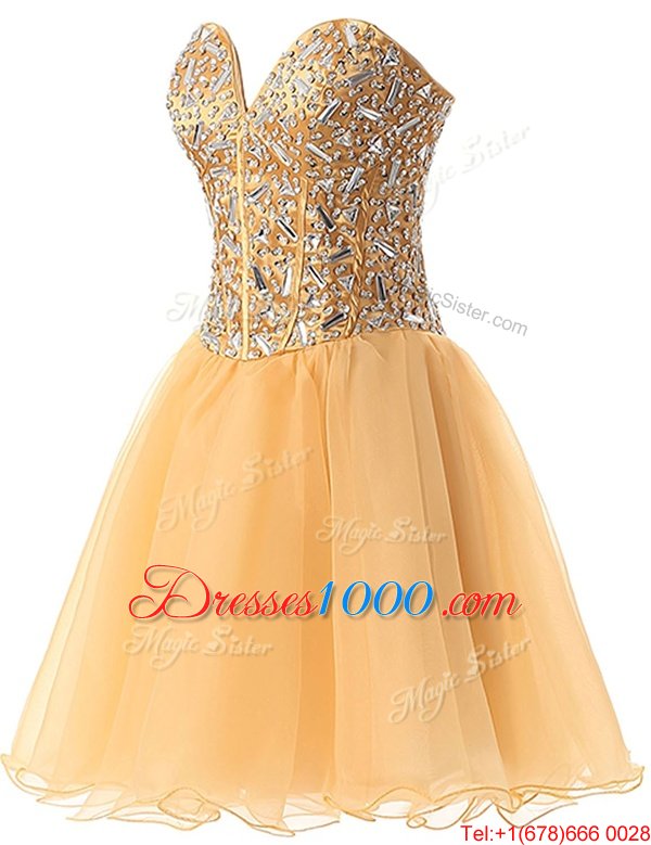 Fashion Knee Length A-line Sleeveless Champagne Party Dress for Girls Lace Up