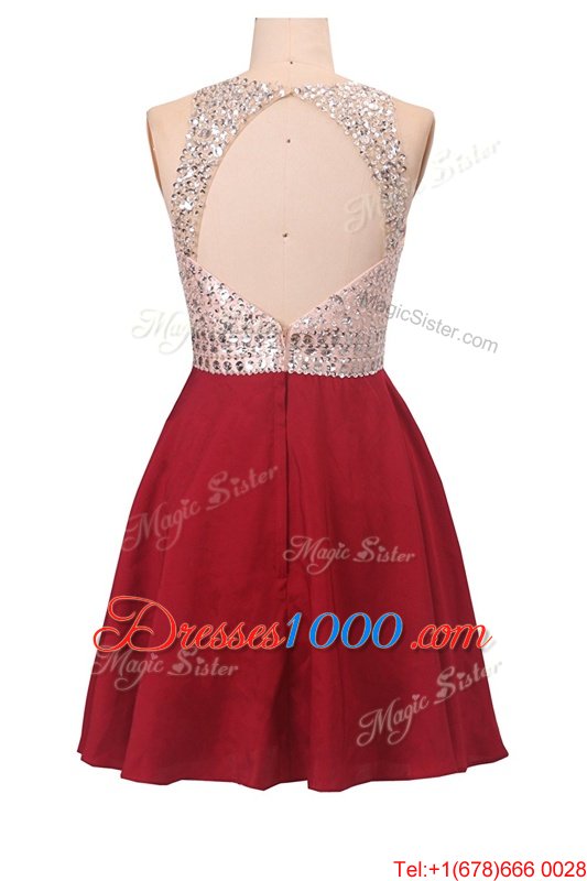 Wonderful Scoop Wine Red Sleeveless Sequins Knee Length Womens Evening Dresses