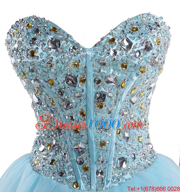 Baby Blue Ball Gowns Sweetheart Sleeveless Organza Mini Length Lace Up Beading Casual Dresses