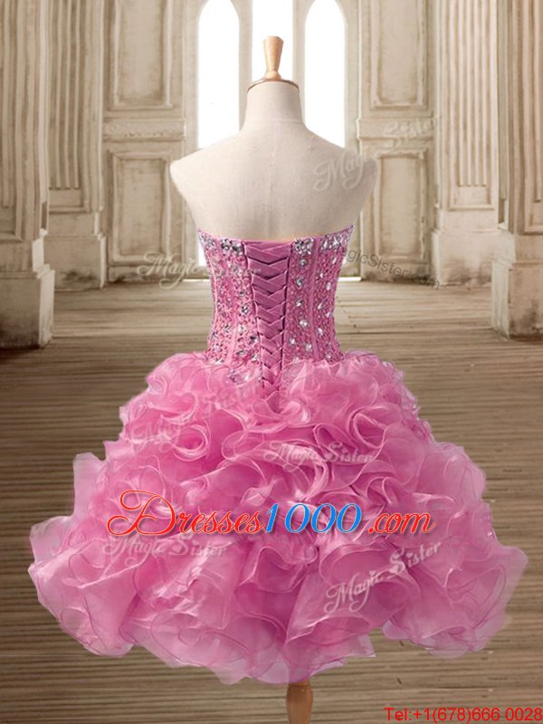 Customized Sleeveless Lace Up Mini Length Beading and Ruffles High School Pageant Dress