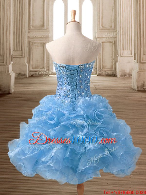 Modern Blue Sleeveless Organza Lace Up Evening Wear for Prom and Party
