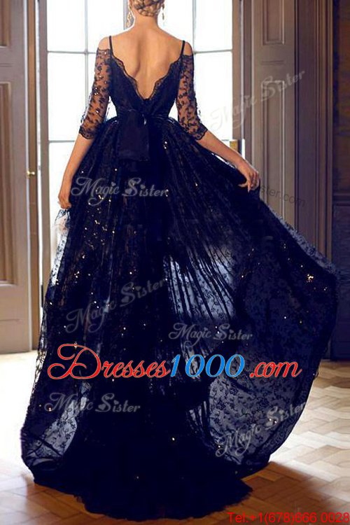 Off the Shoulder Lace Half Sleeves High Low Prom Evening Gown and Lace