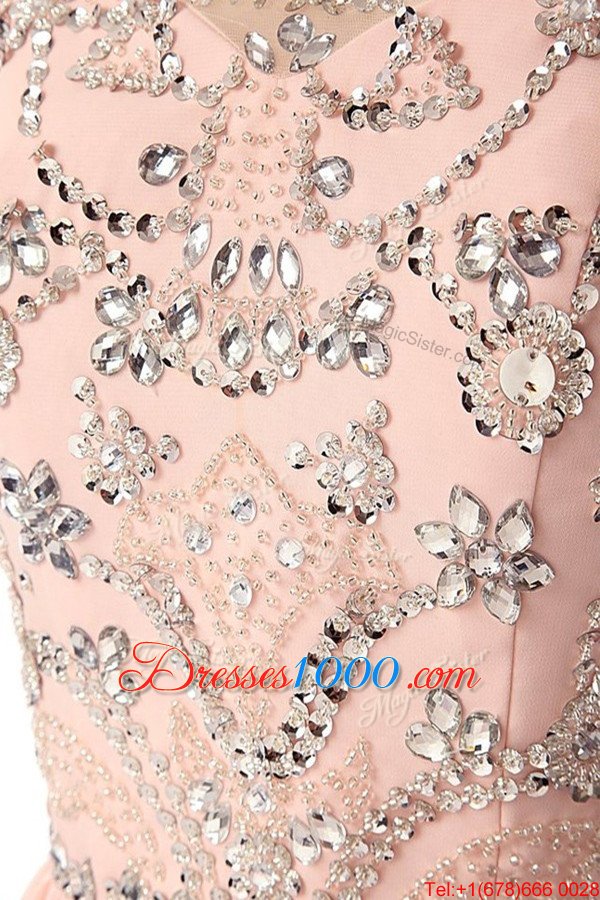 Pink A-line Chiffon Scoop Sleeveless Beading Tea Length Zipper Party Dresses