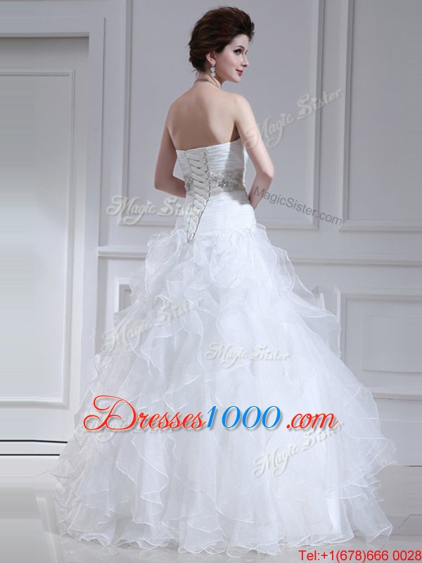 White Satin Side Zipper Off The Shoulder Cap Sleeves Wedding Gown Cathedral Train Beading and Lace and Appliques