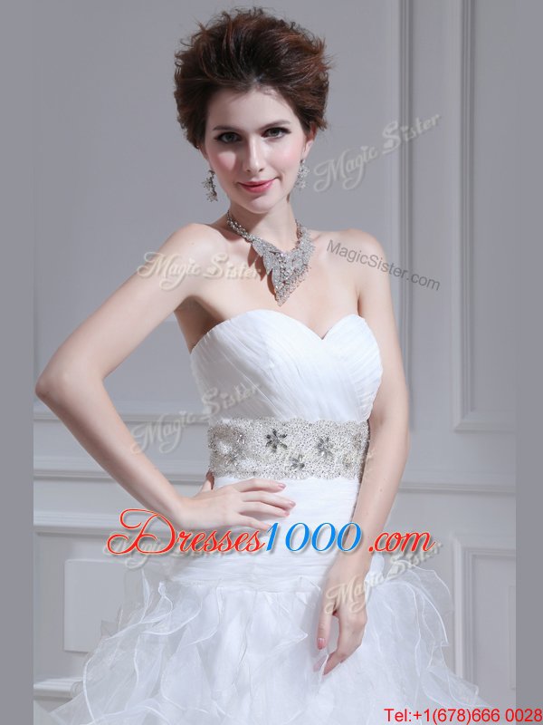 White Satin Side Zipper Off The Shoulder Cap Sleeves Wedding Gown Cathedral Train Beading and Lace and Appliques