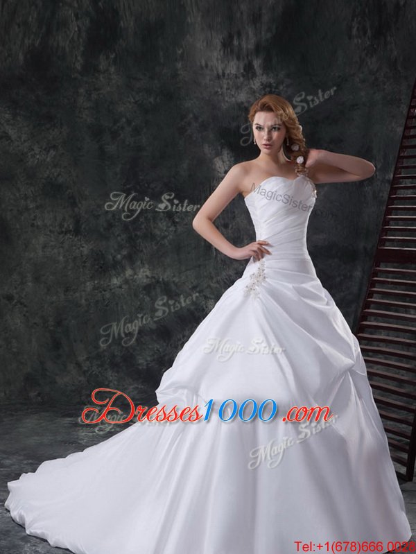 Amazing With Train White Wedding Gown Sweetheart Sleeveless Court Train Lace Up