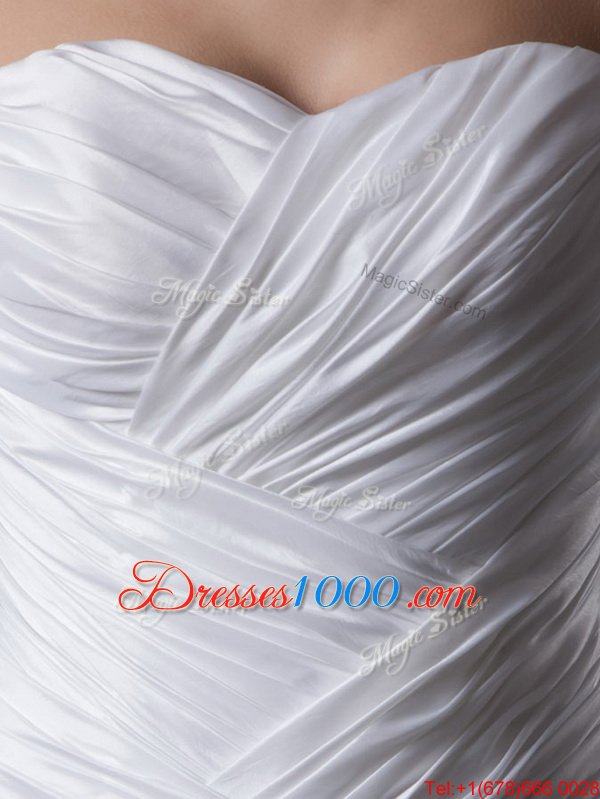 Ruffled Sweetheart Sleeveless Brush Train Lace Up Wedding Gowns White Taffeta
