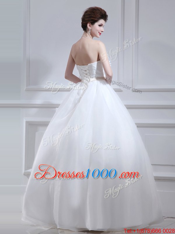 Elegant With Train Empire Sleeveless White Wedding Dress Court Train Lace Up
