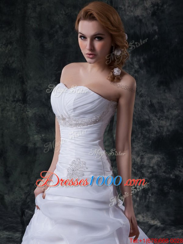 Noble White Strapless Neckline Beading and Pick Ups Wedding Gowns Sleeveless Lace Up