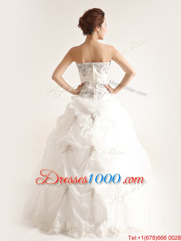 White Sleeveless Beading and Ruffles Floor Length Wedding Gowns
