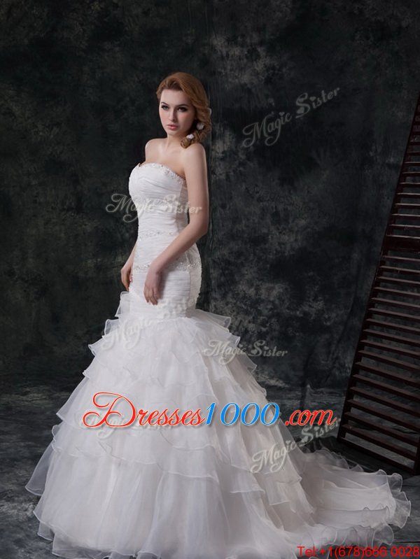 Customized With Train Ball Gowns Sleeveless White Wedding Gowns Zipper