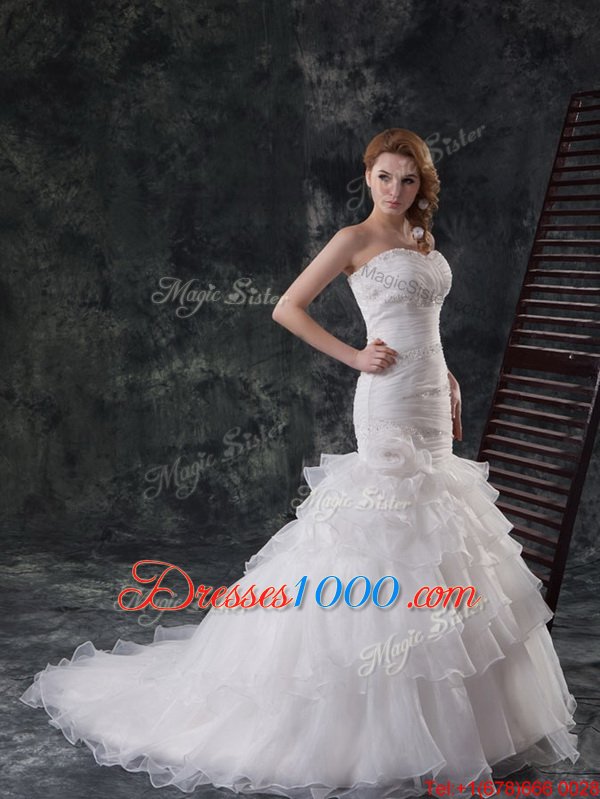 Customized With Train Ball Gowns Sleeveless White Wedding Gowns Zipper