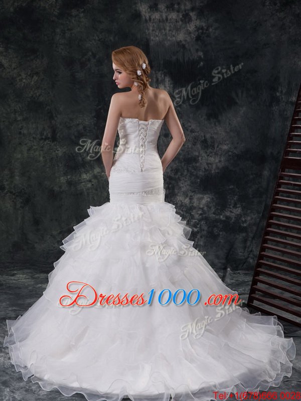 Customized With Train Ball Gowns Sleeveless White Wedding Gowns Zipper