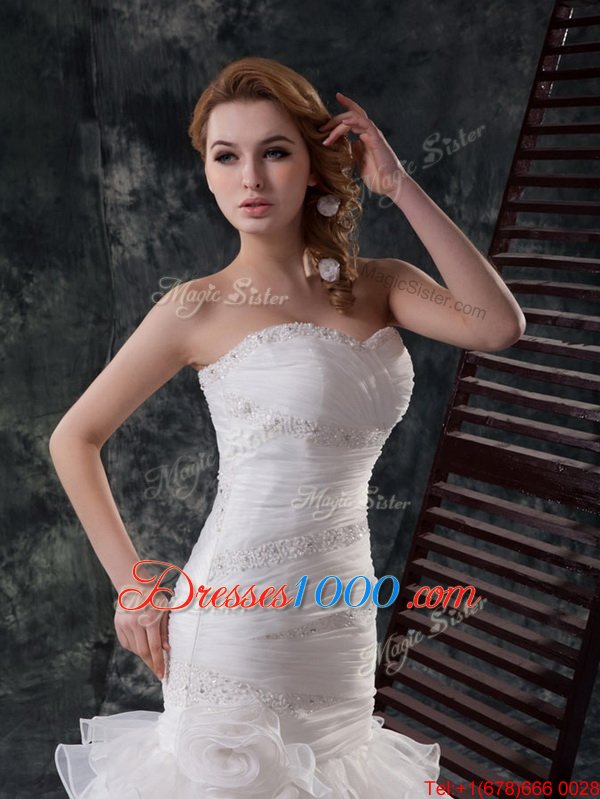 Customized With Train Ball Gowns Sleeveless White Wedding Gowns Zipper