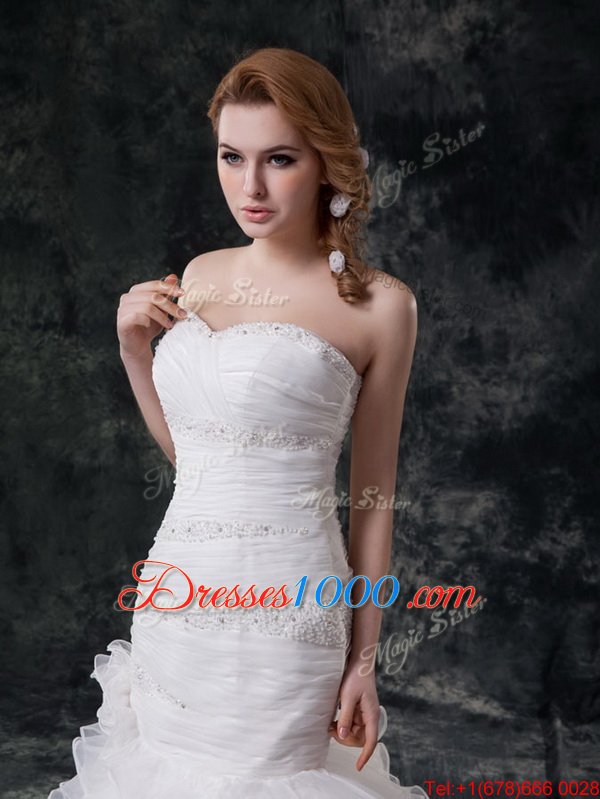 Customized With Train Ball Gowns Sleeveless White Wedding Gowns Zipper