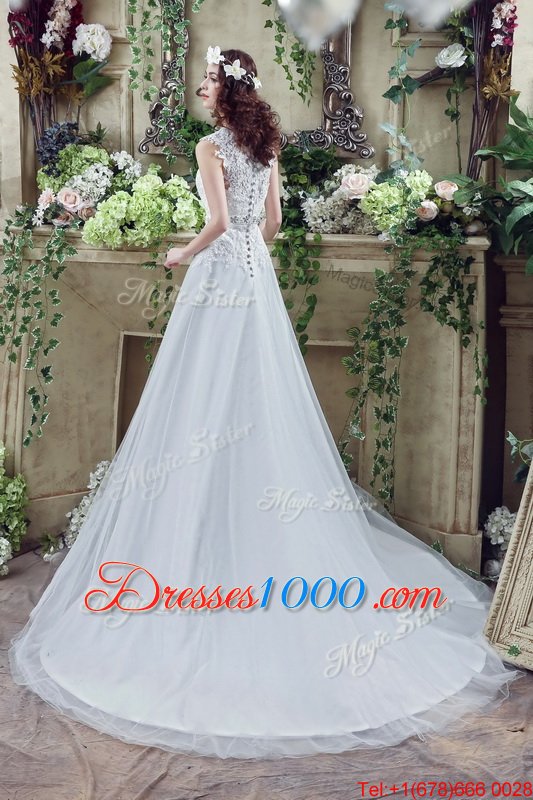 Top Selling Long Sleeves Lace and Appliques Clasp Handle Bridal Gown with White Court Train
