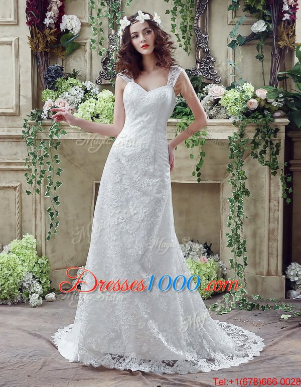 Amazing Strapless Sleeveless Wedding Gown Floor Length Lace and Appliques and Ruching White Tulle