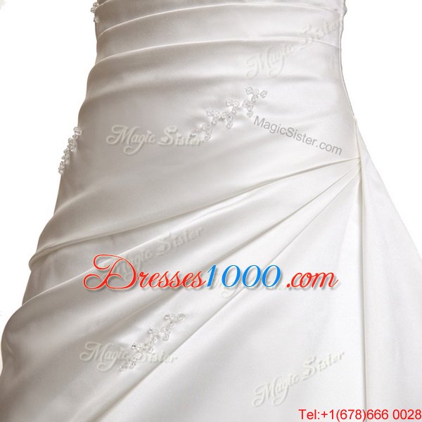 White Sleeveless Court Train Ruching With Train Wedding Gowns