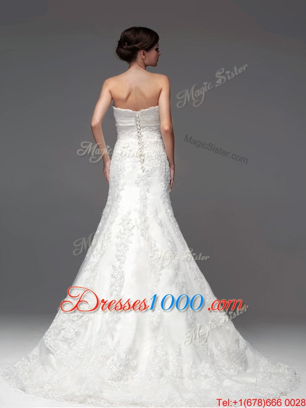 Custom Fit White Sleeveless Lace Brush Train Lace Up Wedding Gowns for Wedding Party