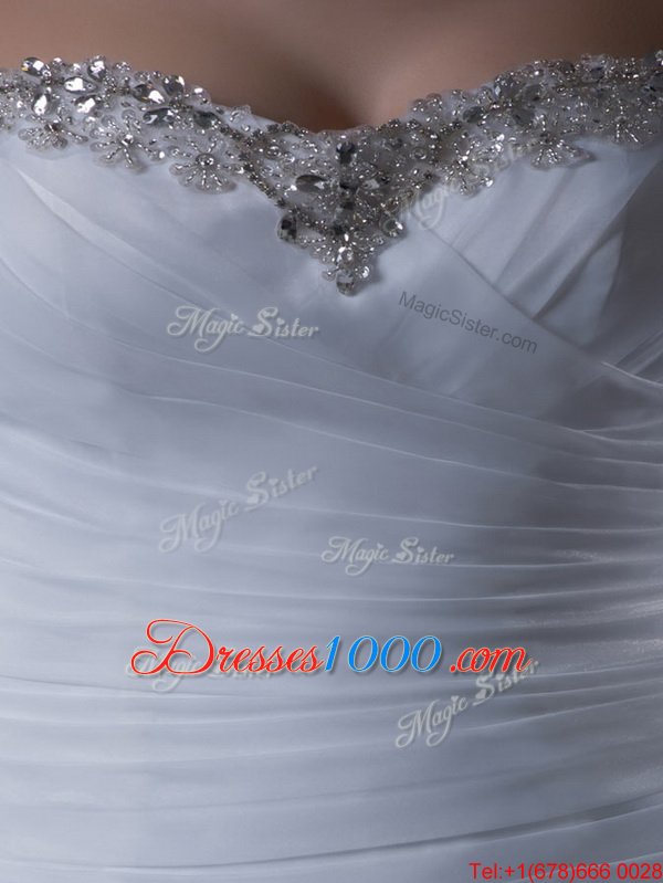 Traditional With Train White Bridal Gown Strapless Sleeveless Court Train Lace Up