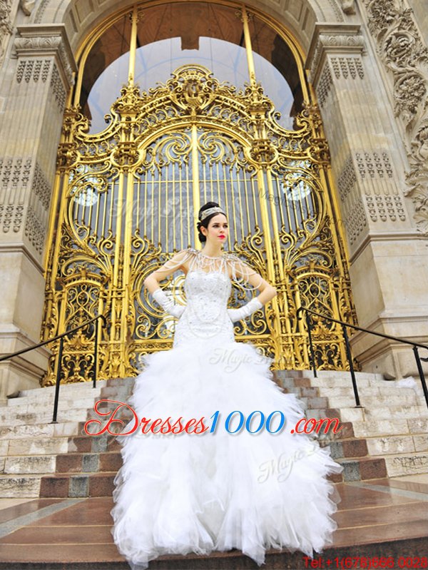 Sleeveless Beading and Ruffles Zipper Wedding Gown