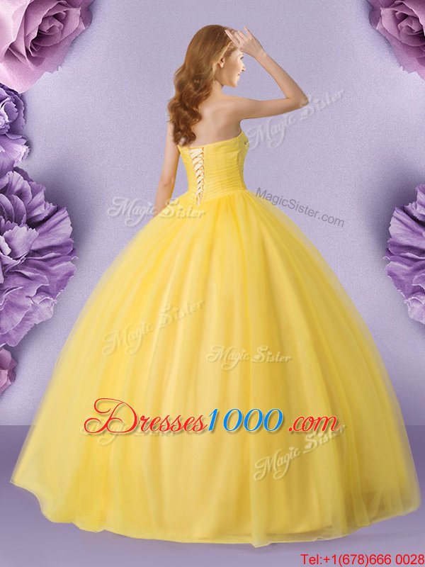 Royal Blue Organza Lace Up Strapless Sleeveless Floor Length Quinceanera Dress Beading and Ruffles