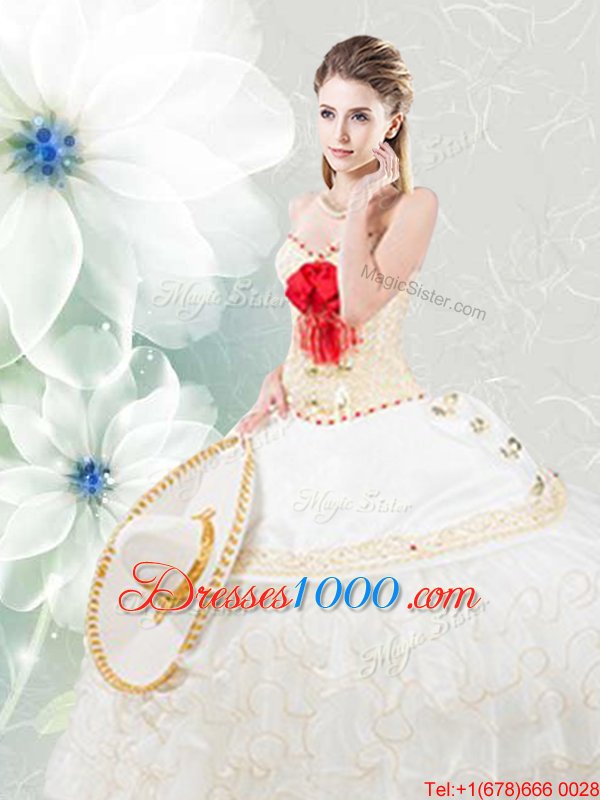 Sleeveless Beading and Embroidery and Ruffles Lace Up 15th Birthday Dress