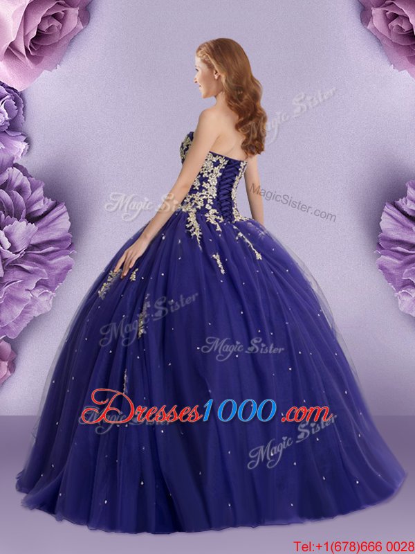 Luxurious Dark Purple Sweet 16 Quinceanera Dress Military Ball and Sweet 16 and Quinceanera and For with Hand Made Flower Sweetheart Sleeveless Zipper
